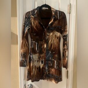 12th Tribe NWOT Pollock Brown Button Up Mesh Dress size Small